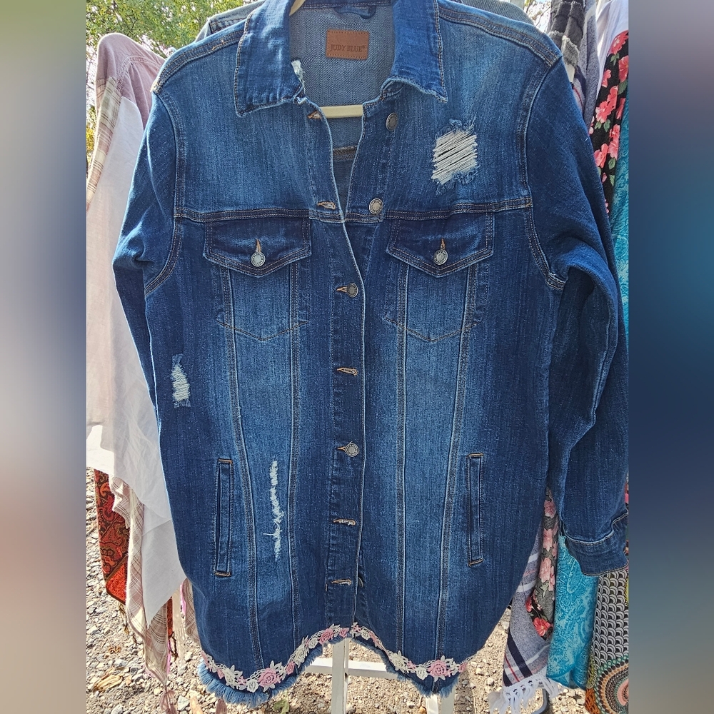 Judy Blue Medium Blue Distressed Denim Jacket